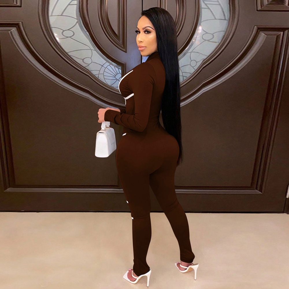 Long sleeve pure splice tight sexy jumpsuit