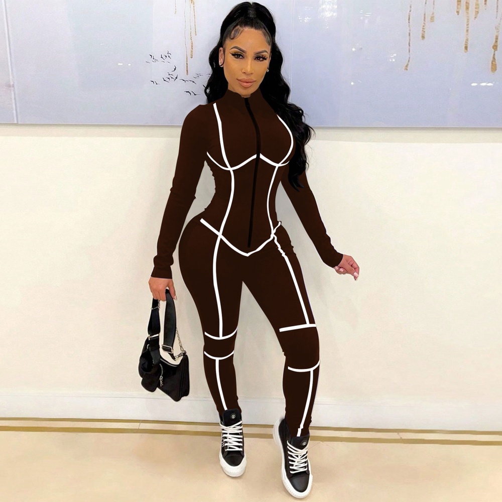 Long sleeve pure splice tight sexy jumpsuit
