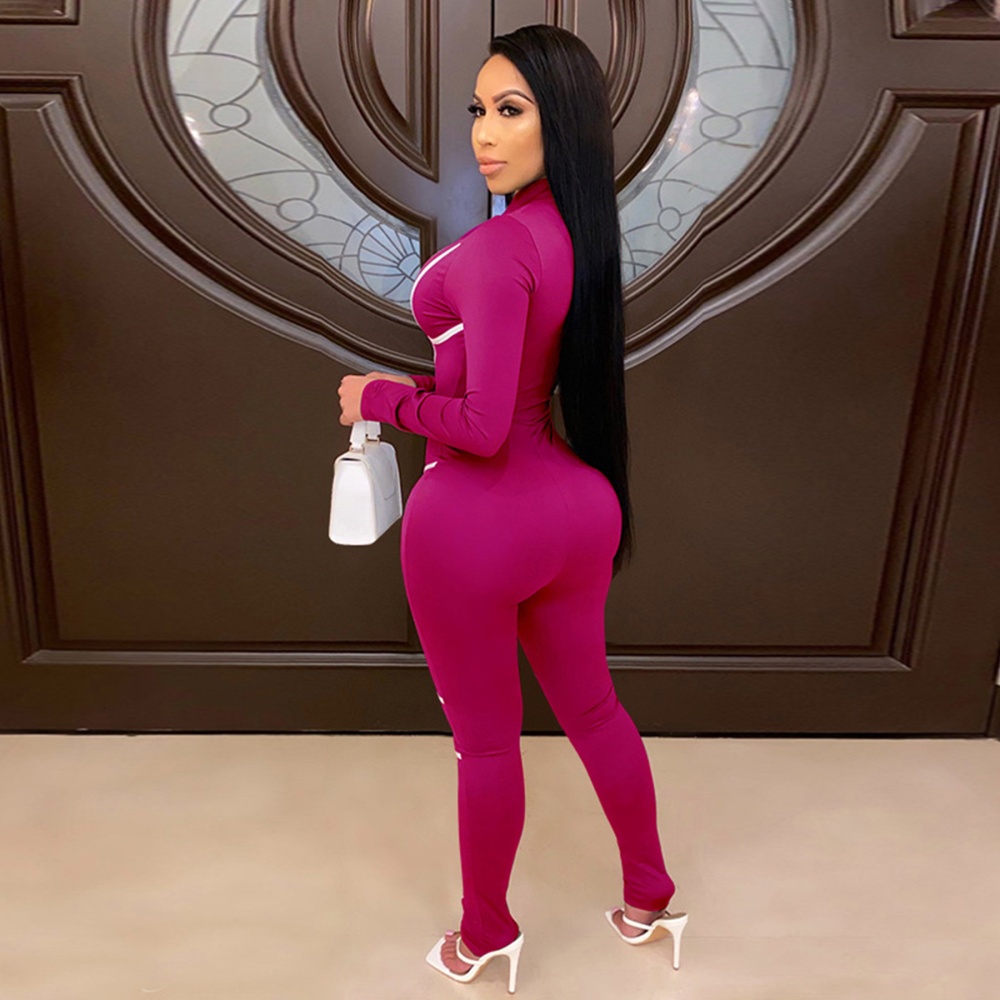 Long sleeve pure splice tight sexy jumpsuit