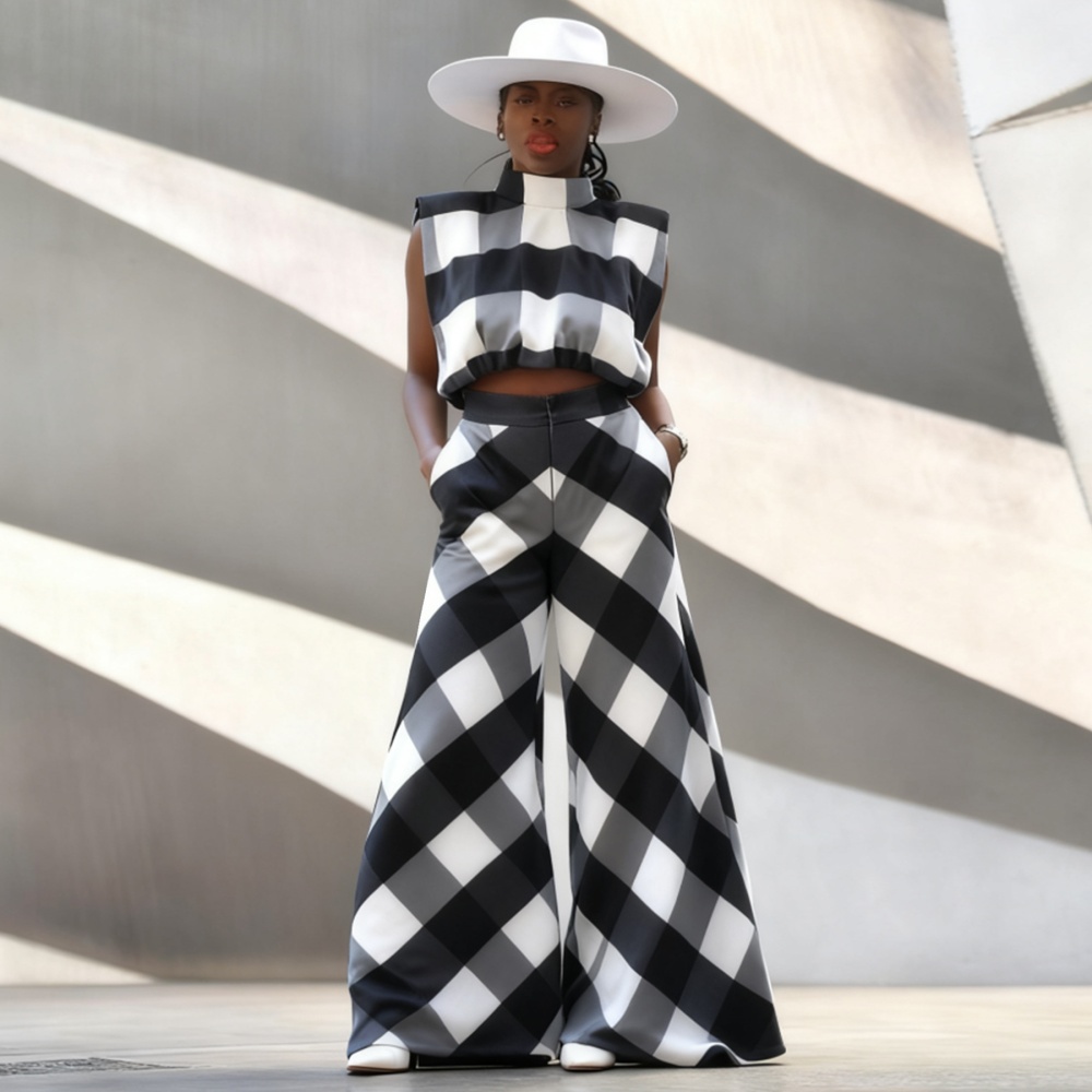 European style fashion sleeveless wide leg pants a set