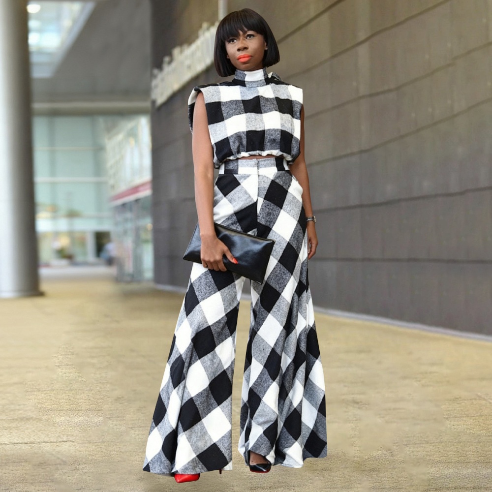 European style fashion sleeveless wide leg pants a set