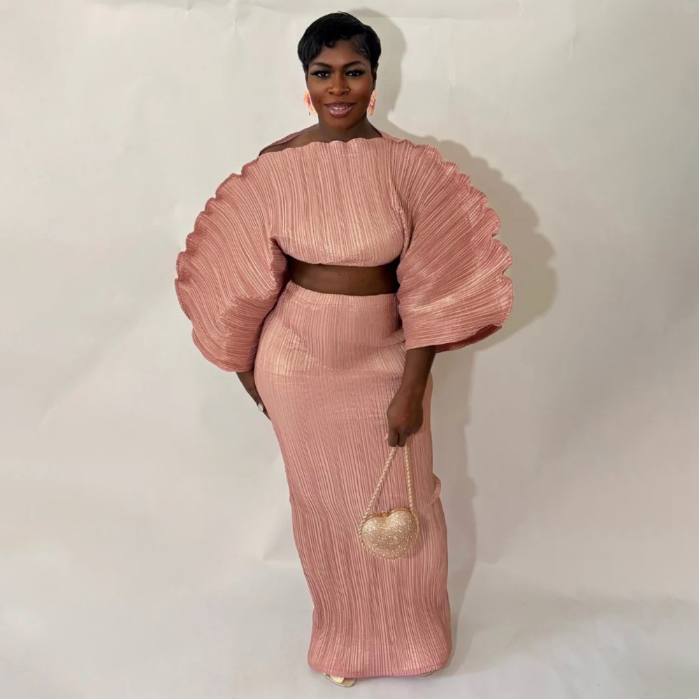 Strapless fashion crimp European style skirt 2pcs set