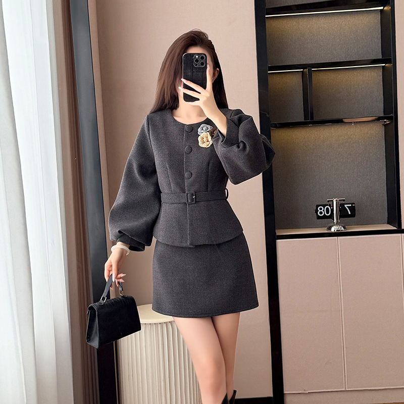 Autumn and winter skirt plus cotton woolen coat 2pcs set