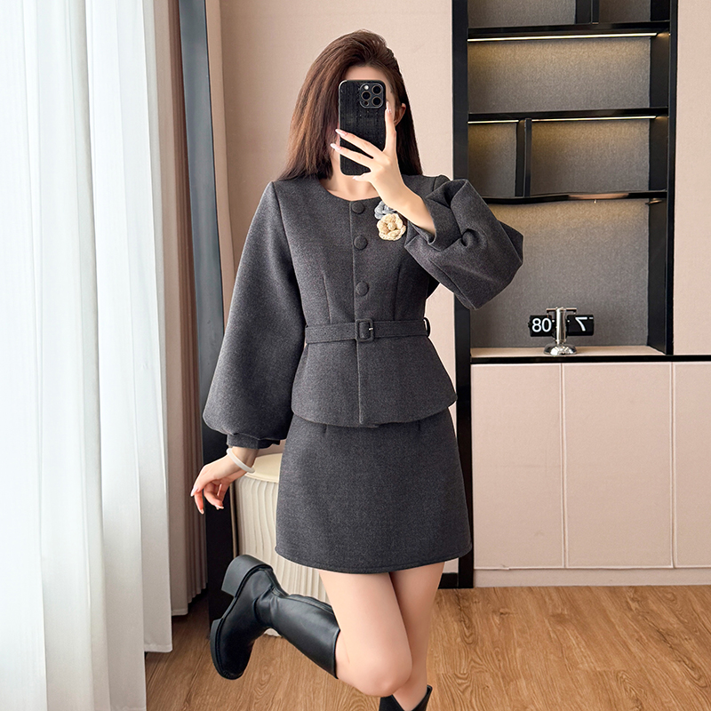 Autumn and winter skirt plus cotton woolen coat 2pcs set