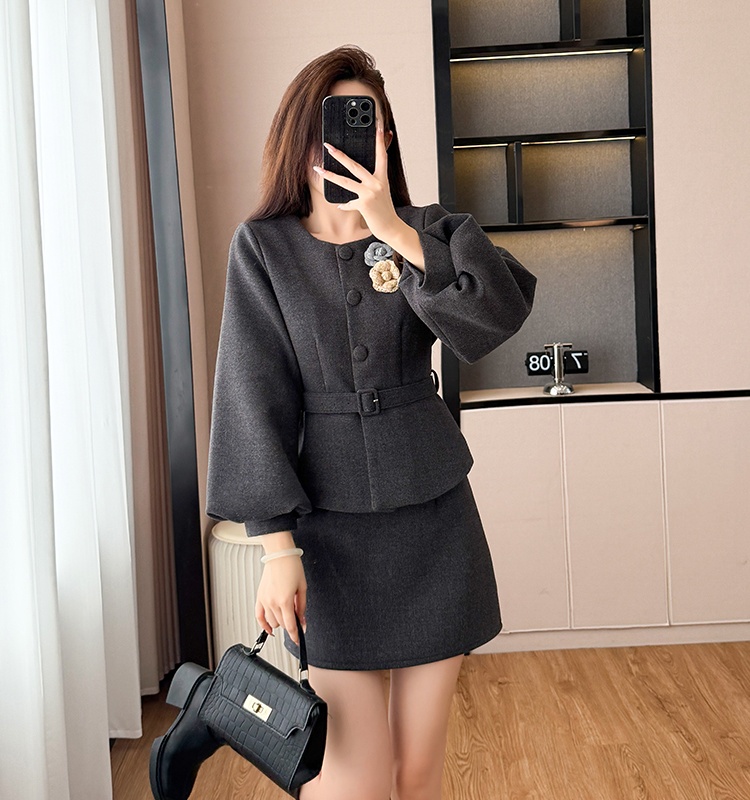 Autumn and winter skirt plus cotton woolen coat 2pcs set