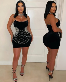 Sling sexy package hip rhinestone dress for women