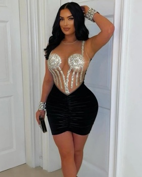 Gauze splice European style short sexy dress for women