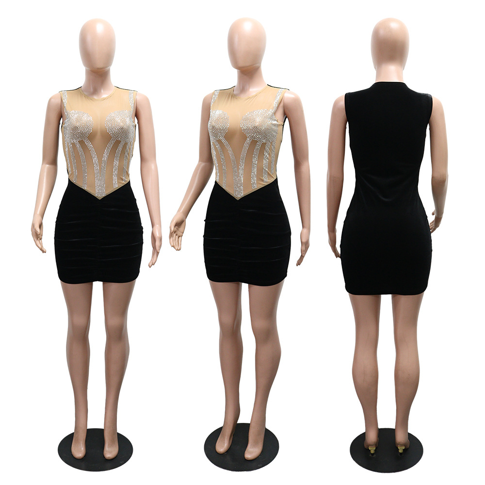 Gauze splice European style short sexy dress for women