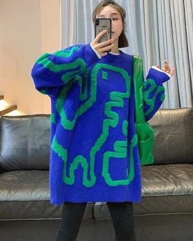 Long thick sweater loose round neck big sweater