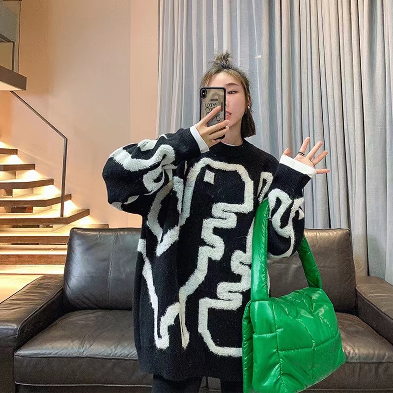 Long thick sweater loose round neck big sweater