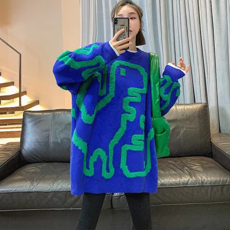 Long thick sweater loose round neck big sweater