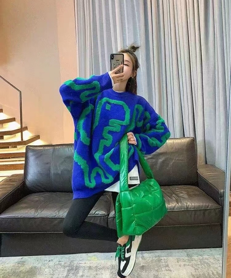 Long thick sweater loose round neck big sweater