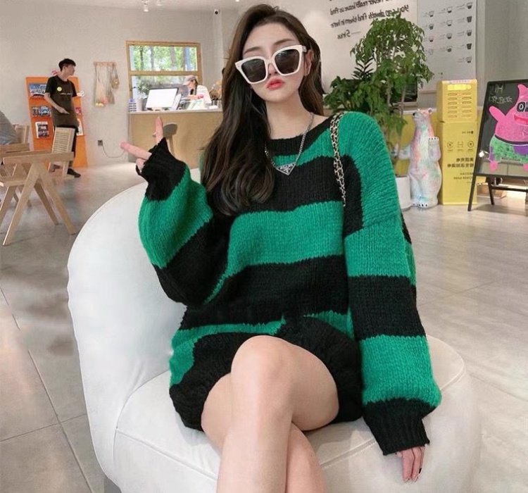 Stripe lazy Korean style tops long autumn sweater