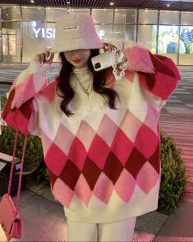 Gradient quilted knitted coat winter thick sweater for women