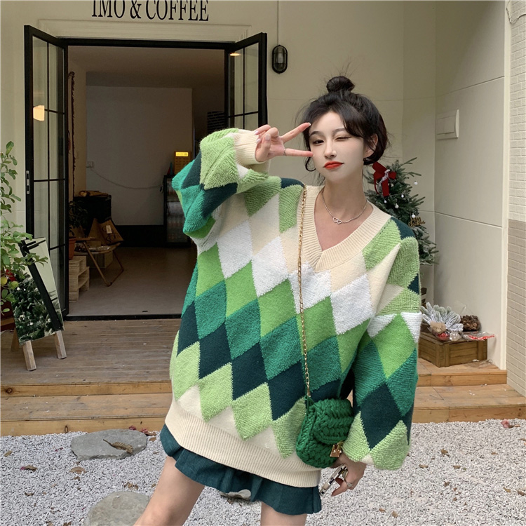 Gradient quilted knitted coat winter thick sweater for women