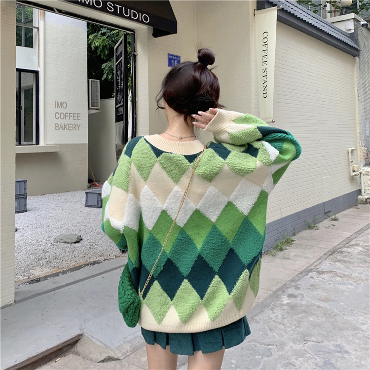 Gradient quilted knitted coat winter thick sweater for women