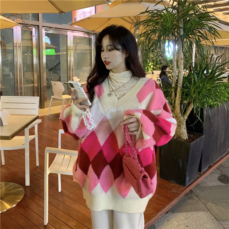 Gradient quilted knitted coat winter thick sweater for women