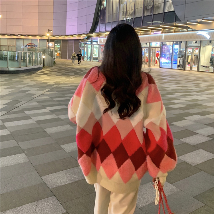 Gradient quilted knitted coat winter thick sweater for women