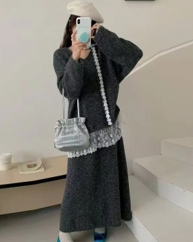 Tender lace tops autumn and winter sweater 2pcs set