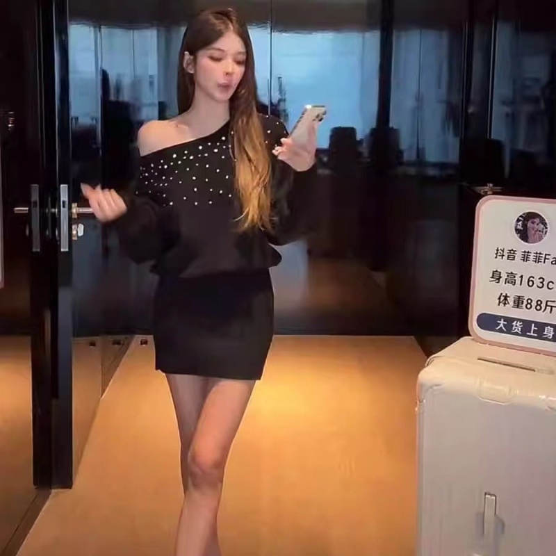 Package hip pullover dress rhinestone T-back for women