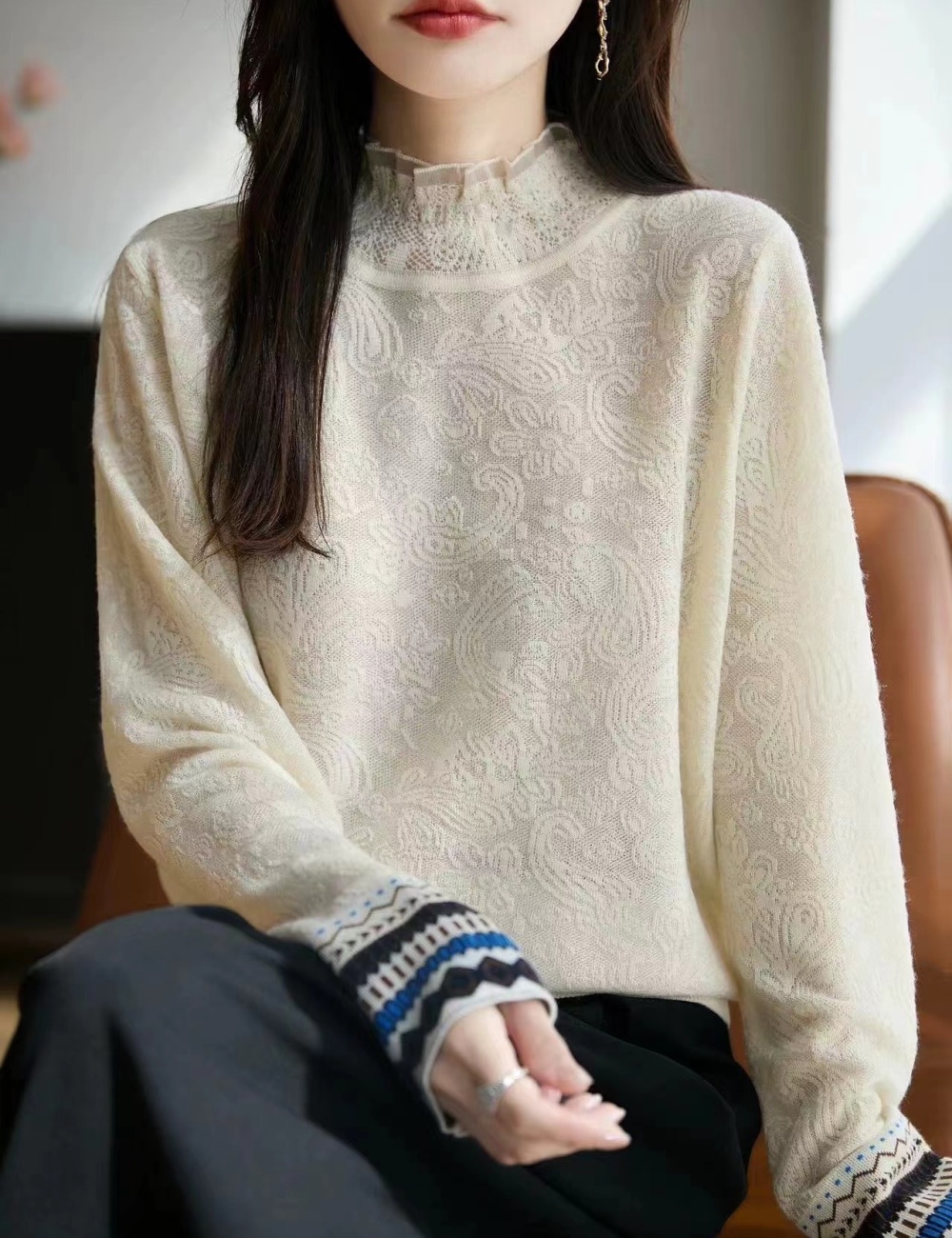 Autumn and winter tops cuff bottoming shirt for women