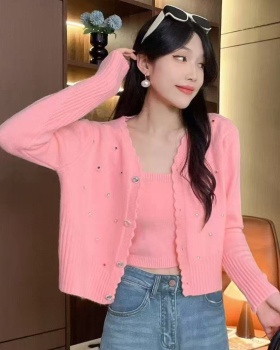 Sling niche sweater autumn rhinestone stone cardigan 2pcs set