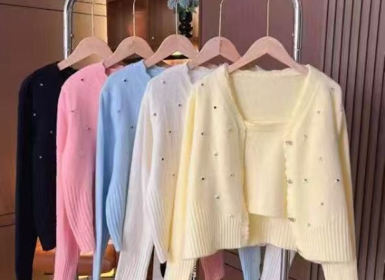 Sling niche sweater autumn rhinestone stone cardigan 2pcs set
