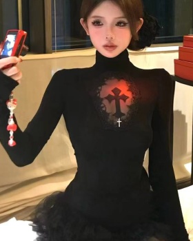 Crosses spicegirl T-shirt high collar retro tops for women