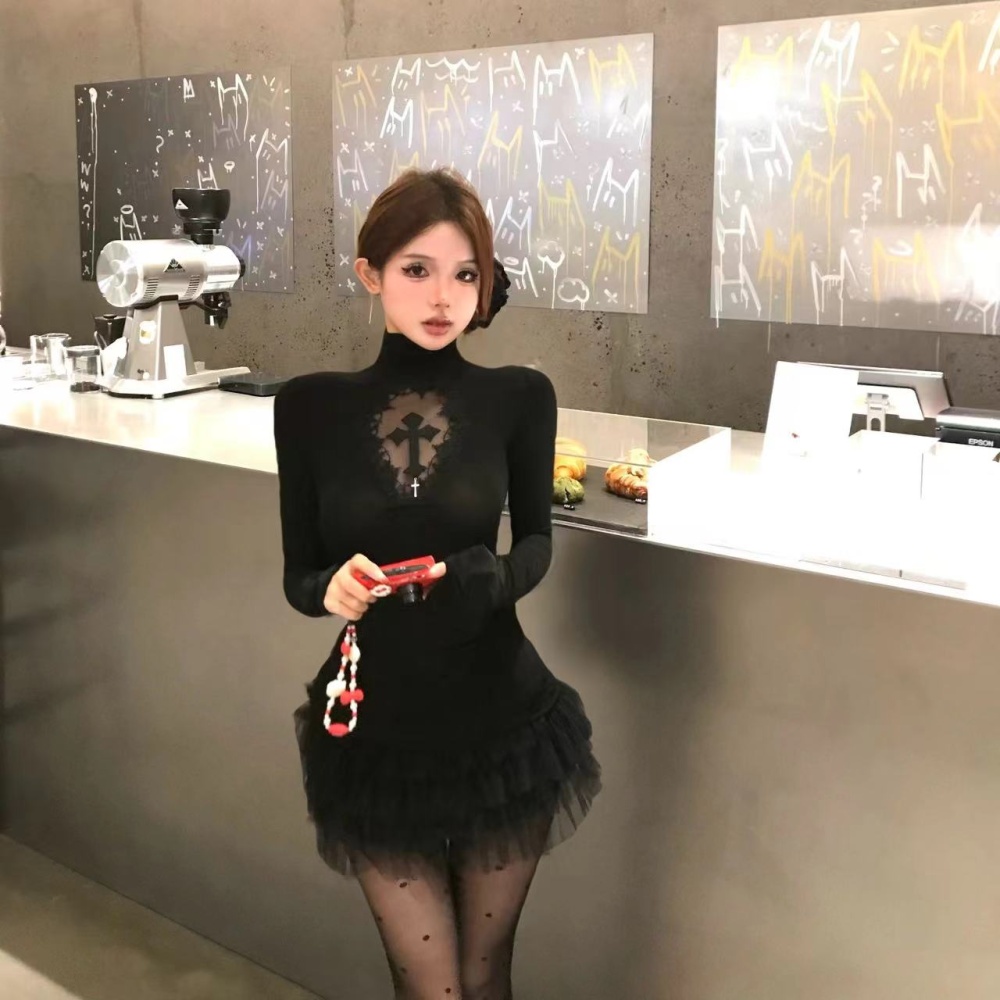 Crosses spicegirl T-shirt high collar retro tops for women