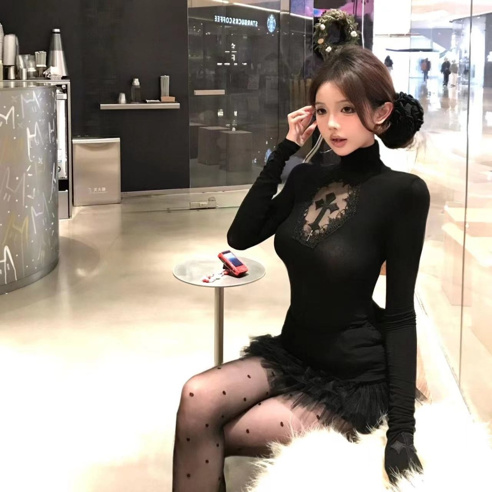 Crosses spicegirl T-shirt high collar retro tops for women