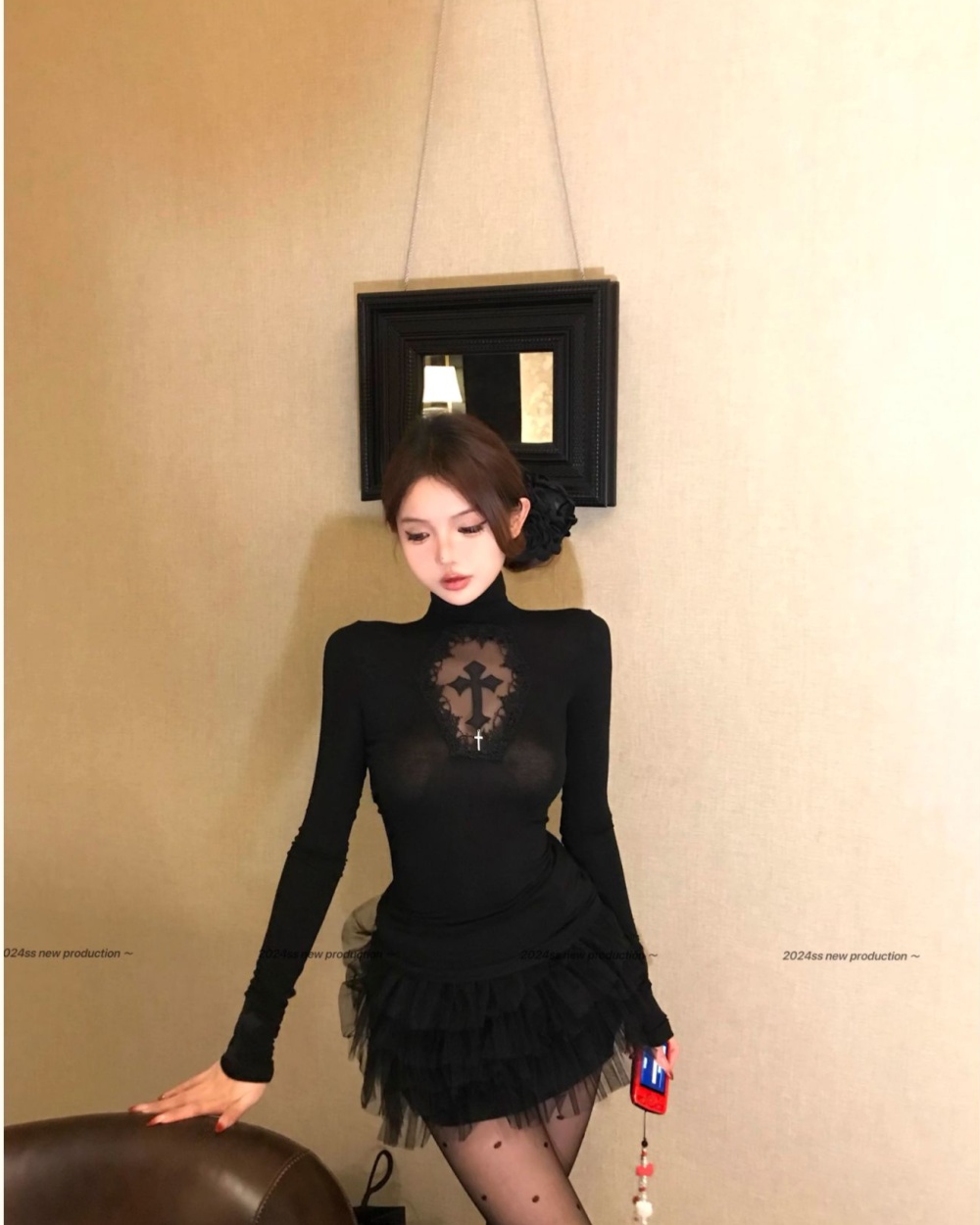 Crosses spicegirl T-shirt high collar retro tops for women