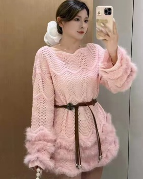 Knitted long sleeve dress autumn high waist sweater for women