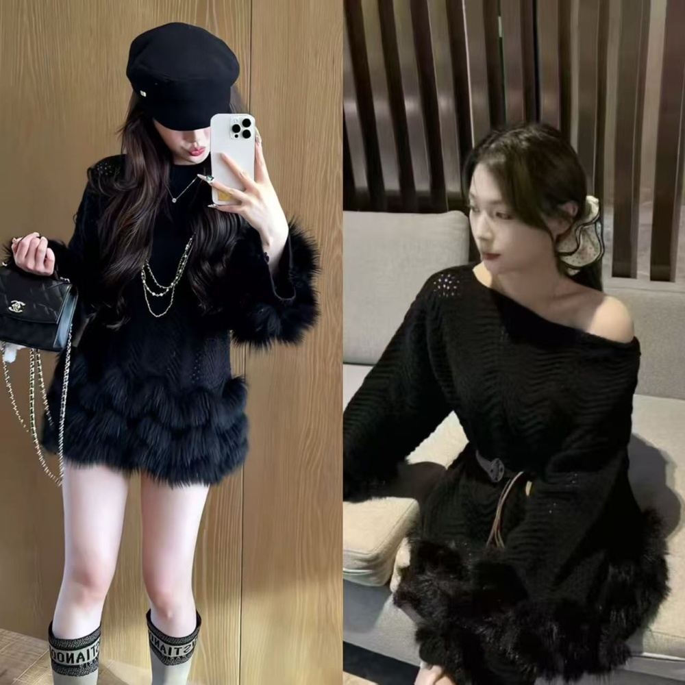 Knitted long sleeve dress autumn high waist sweater for women