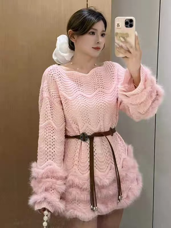 Knitted long sleeve dress autumn high waist sweater for women
