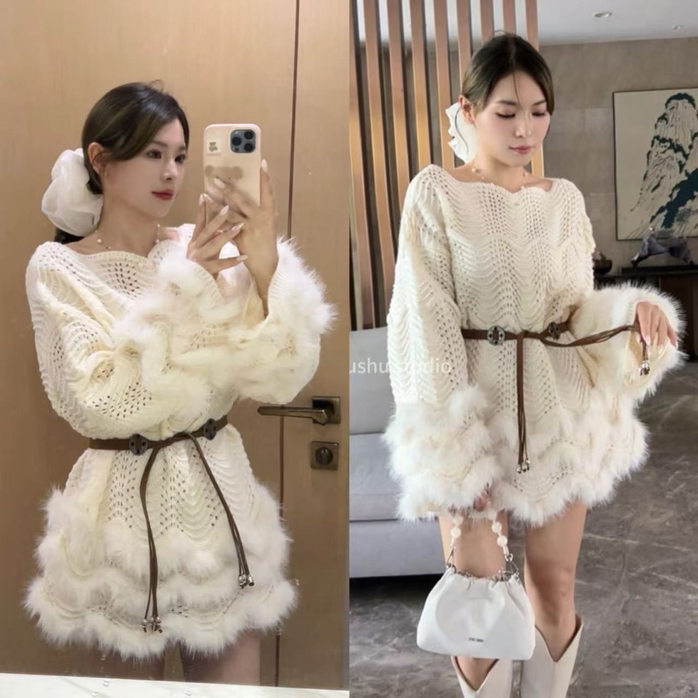 Knitted long sleeve dress autumn high waist sweater for women