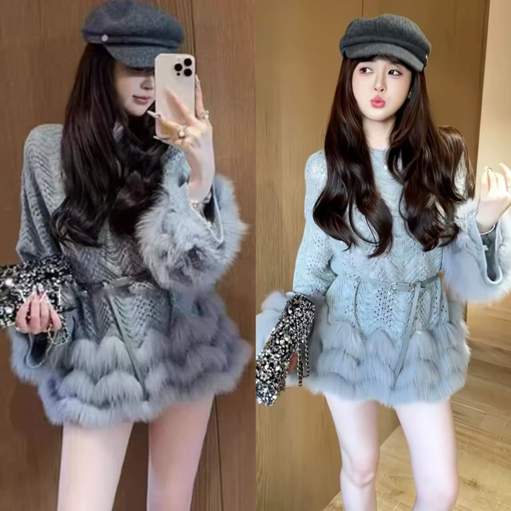 Knitted long sleeve dress autumn high waist sweater for women