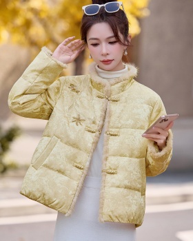 Jacquard white mink hair Chinese style splice down coat