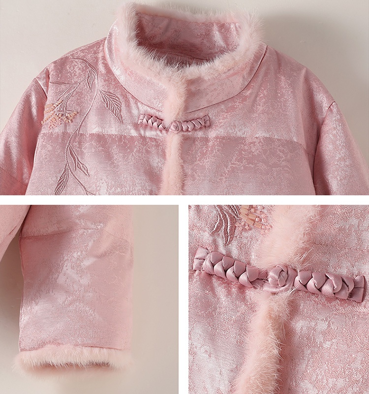 Jacquard white mink hair Chinese style splice down coat