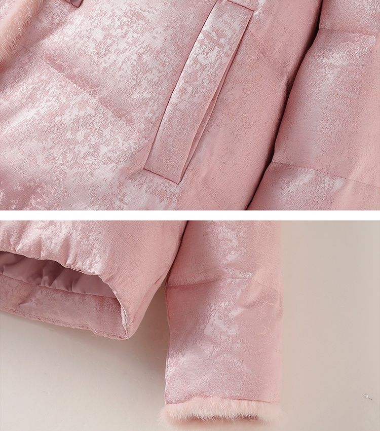 Jacquard white mink hair Chinese style splice down coat