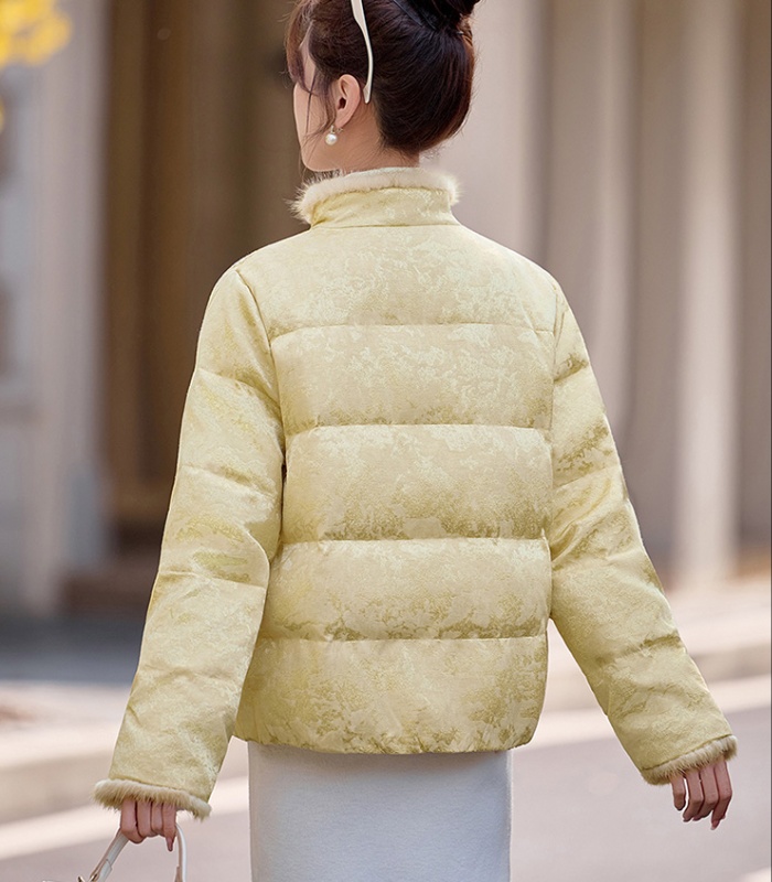 Jacquard white mink hair Chinese style splice down coat