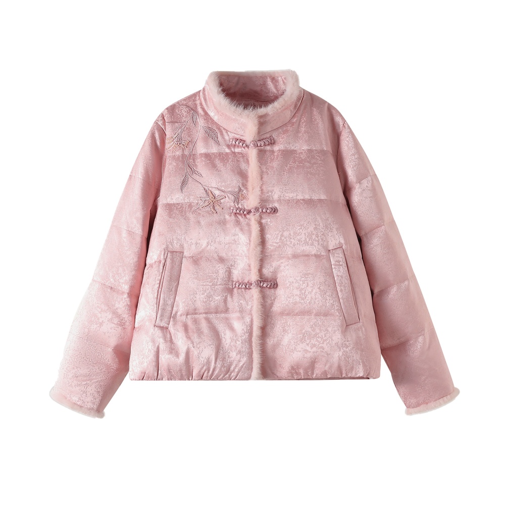 Jacquard white mink hair Chinese style splice down coat