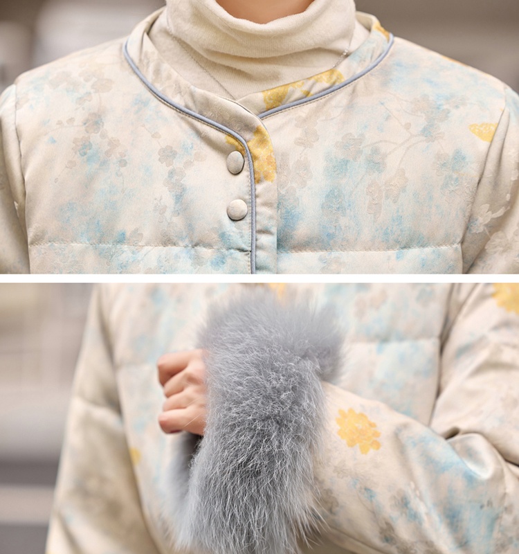 Pinched waist jacquard coat cuff down coat for women