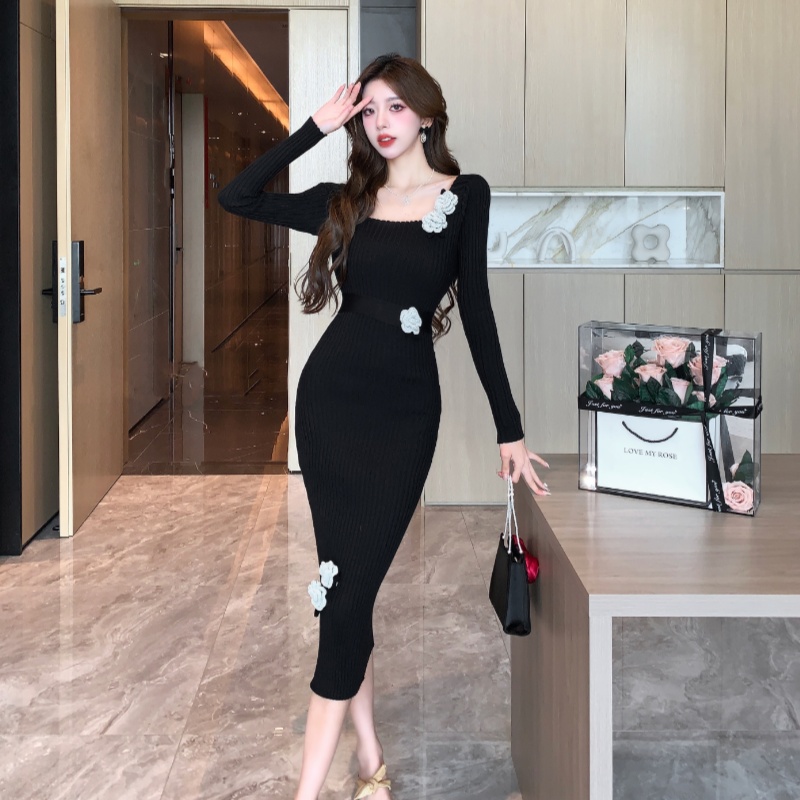 Sexy autumn and winter dress slim long dress for women