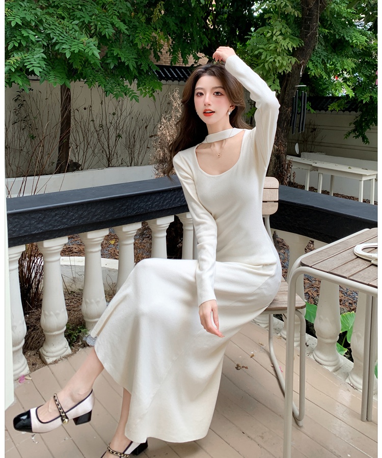 Slim halter dress knitted long dress for women