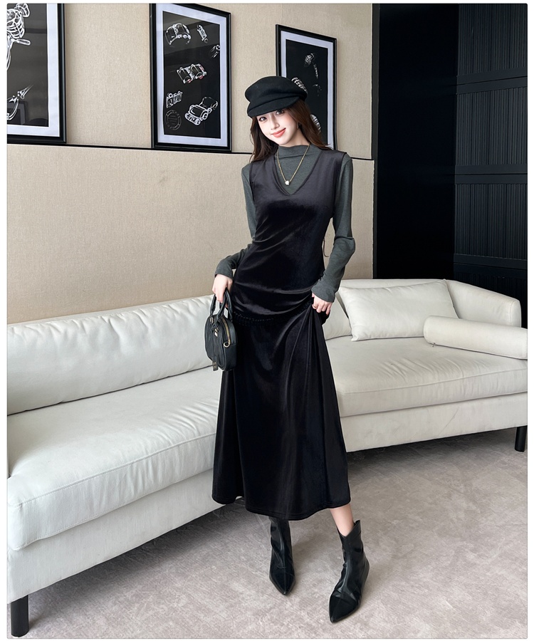 Pseudo-two bottoming shirt wood ear vest a set for women