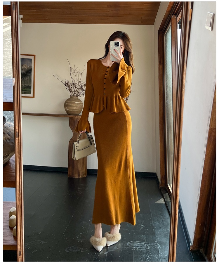 Knitted cardigan skirt 2pcs set for women