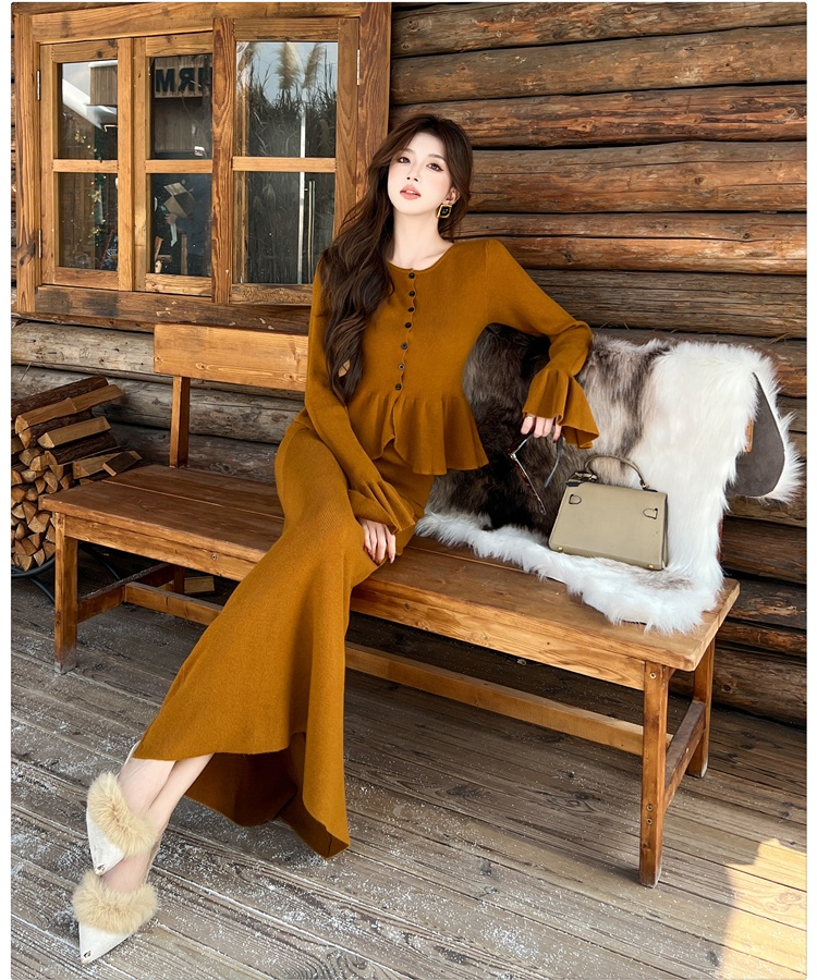 Knitted cardigan skirt 2pcs set for women