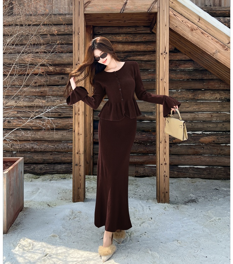 Knitted cardigan skirt 2pcs set for women