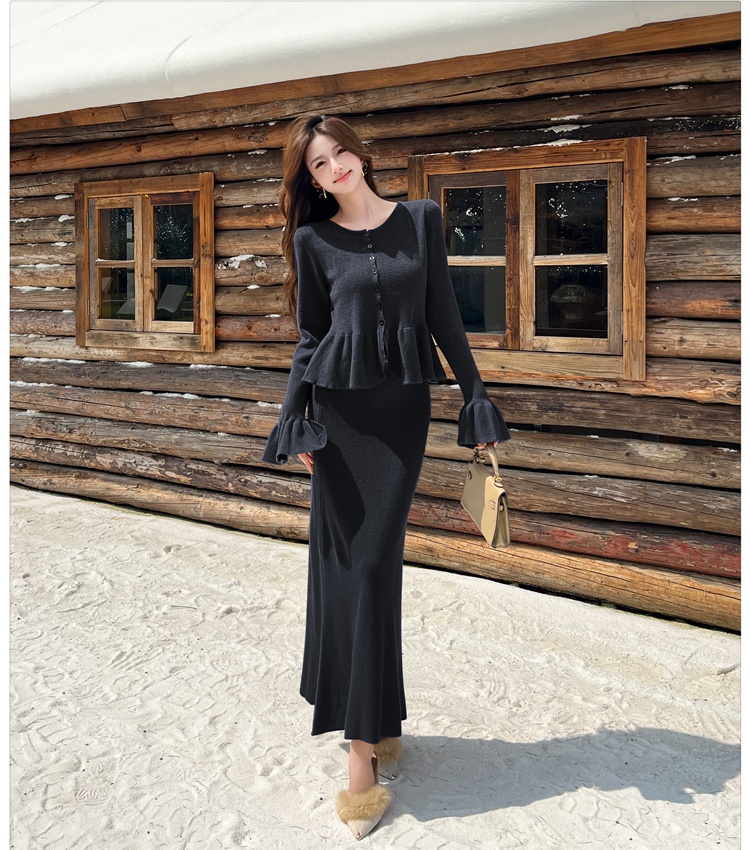 Knitted cardigan skirt 2pcs set for women