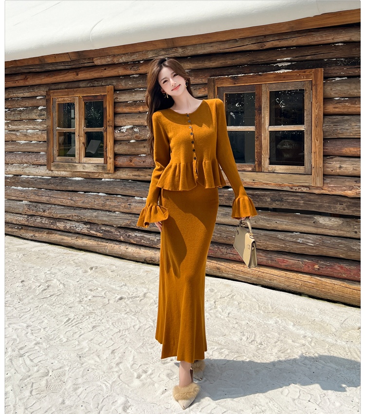 Knitted cardigan skirt 2pcs set for women